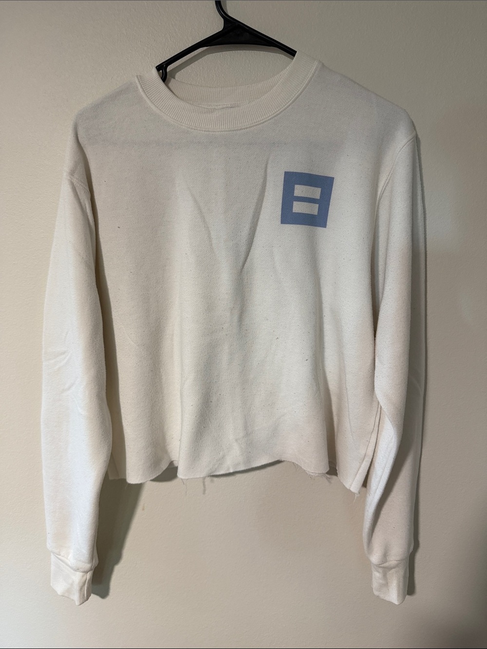 Mighty Fine Cream Crewneck with Pale Blue Square Logo